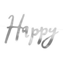 Banner Happy Birthday Argento 62cm Festoni Buon Compleanno