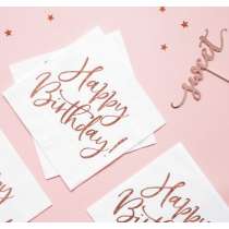 Tovagliolo "Happy Birthday" Rose Gold Metallizzato 20pz Happy Birthday Rose Gold