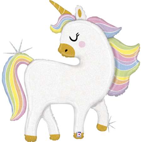 Palloncino in Foil 48" Super Shape Unicorno "Glitter Pastel Unicorn" Animali Grabo