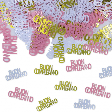 Confetti in Plastica Buon Compleanno Rosa, Bianco e Oro 15gr Compleanno Chic Rosa
