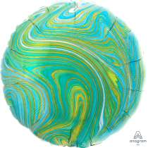 Palloncino in Foil 18" Tondo Blu e Verde Marmorizzato "Marblez Blu Green Circle" Marmorizzati "Marblez"