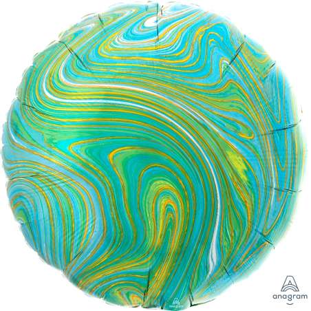 Palloncino in Foil 18" Tondo Blu e Verde Marmorizzato "Marblez Blu Green Circle" Marmorizzati "Marblez"