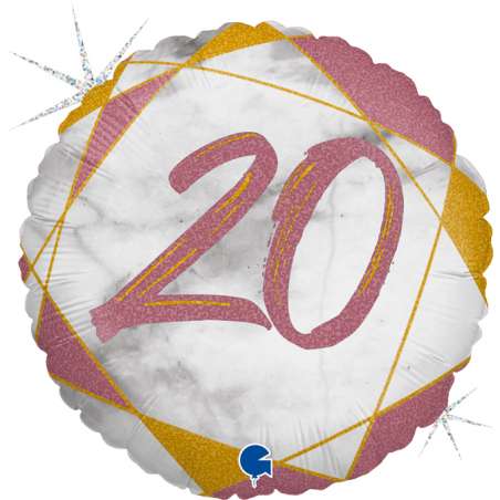 Palloncino in Foil 18" Marmorizzato Numero 20 "Marble Rose Gold" Marble Grabo