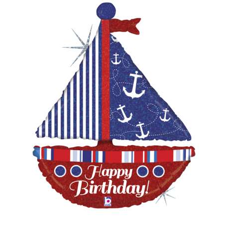Palloncino in Foil 37" Super Shape Happy Birthday Barca "Sailboat" Pesci e Mare Grabo