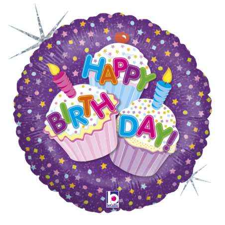 Palloncino in Foil 18" Happy Birthday Cupcake Happy Birthday Grabo