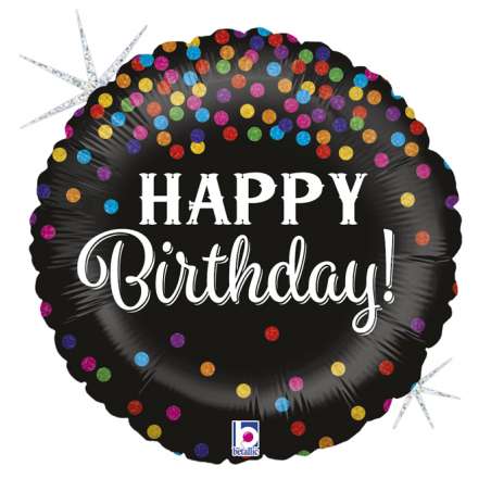 Palloncino in Foil 18" Nero Happy Birthday Confetti Happy Birthday Grabo