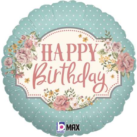 Palloncino in Foil 18" Shabby Chic "Vintage Birthday" Happy Birthday Grabo