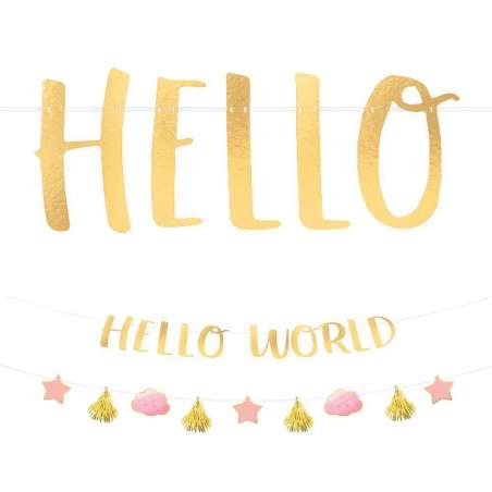 Festone Nascita Hello World "Oh Baby Pink" 2pz Addobbi Nascita Rosa