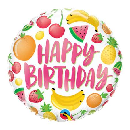 Palloncino in Foil 18" Bianco con Frutta "Happy Birthday" Festa Tema Frutta