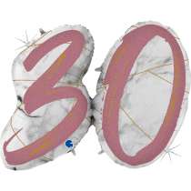 Palloncino in Foil 43" Super Shape Marmorizzato Numero 30 "Marble Rose Gold" Marble Grabo