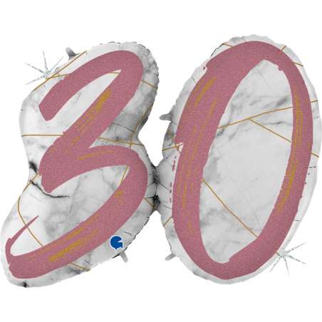 Palloncino in Foil 43" Super Shape Marmorizzato Numero 30 "Marble Rose Gold" Marble Grabo