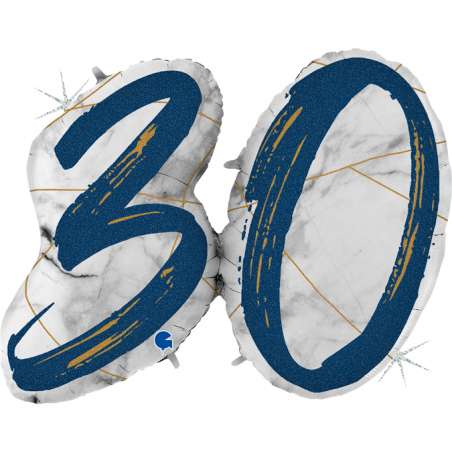 Palloncino in Foil 43" Super Shape Marmorizzato Numero 30 "Marble Blue" Marble Grabo