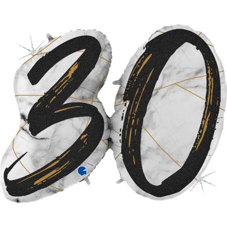 Palloncino in Foil 43" Super Shape Marmorizzato Numero 30 "Marble Black" Marble Grabo