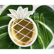 Piatto di Carta 24cm Sagomato Ananas "Gold Leaves" 6pz Accessori Tavola Tropicali