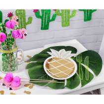 Piatto di Carta 24cm Sagomato Ananas "Gold Leaves" 6pz Accessori Tavola Tropicali