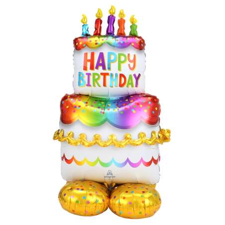 Palloncino in Foil 53" AirLoonz Torta Happy Birthday "Birthday Cake" Standups ad Aria "No Elio"