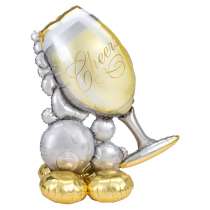 Palloncino in Foil 51" AirLoonz Calice con Bollicine "Cheers" Standups ad Aria "No Elio"