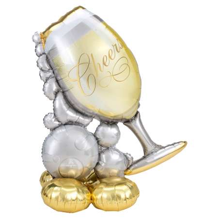 Palloncino in Foil 51" AirLoonz Calice con Bollicine "Cheers" Standups ad Aria "No Elio"