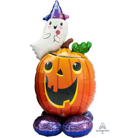 Palloncino in Foil 56" AirLoonz Zucca e Fantasma "Pumpkin and Ghost" Standups ad Aria "No Elio"