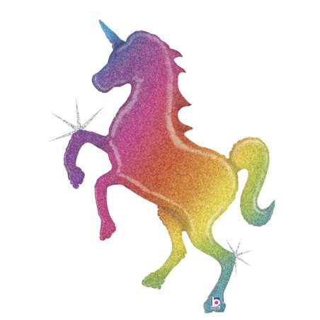Palloncino in Foil 54" Super Shape Unicorno Arcobaleno "Glitter Unicorn" Animali Grabo