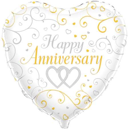 Palloncino in Foil 18" Cuore Bianco e Oro "Happy Anniversary" Palloncini in Foil Oaktree