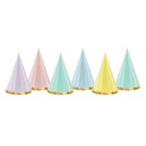 Cappellino a Cono Macaron e Oro Assortito 6pz Trombette e Cappellini