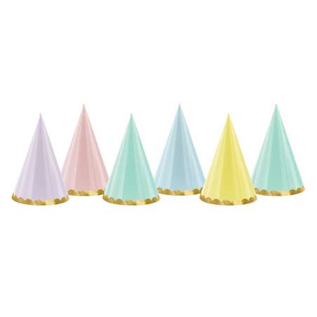 Cappellino a Cono Macaron e Oro Assortito 6pz Trombette e Cappellini