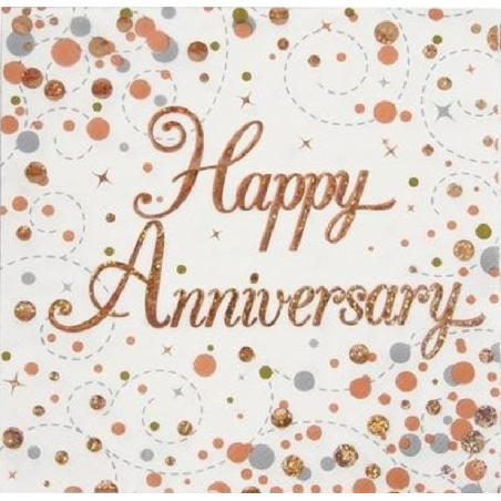 Tovagliolo di Carta 33x33cm Happy Anniversary "Sparkling Fizz" 16pz Coordinati Tavola Oaktree