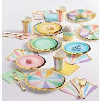 Bicchiere Carta Multicolor Pastello e Oro 8pz Festa Tema Macaron
