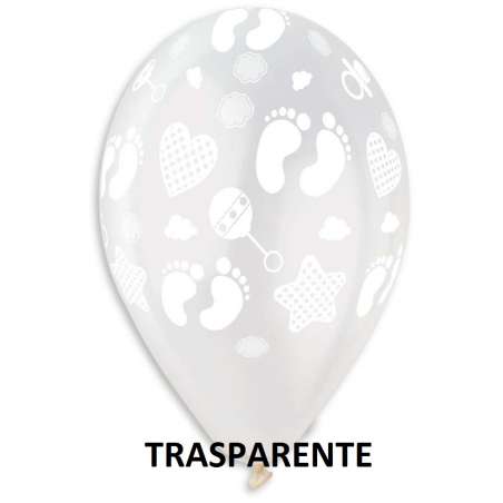 Palloncino in Lattice 12" GS110 Trasparente con Stampa Piedini "Baby Foot" 100pz Gemar "Nascita e Battesimo"