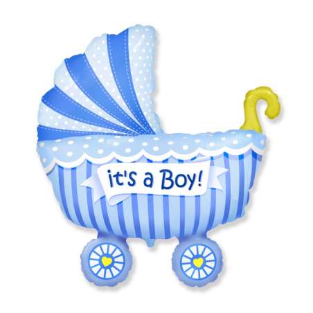 Palloncino in Foil 14" Mini Shape Carrozzina Celeste "It's a Boy" Nascita e Battesimo