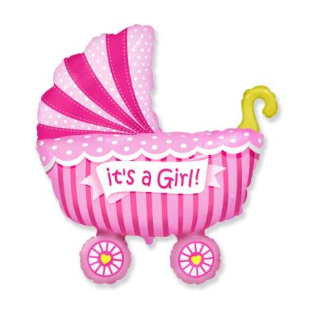 Palloncino in Foil 14" Mini Shape Carrozzina Rosa "It's a Girl" Nascita e Battesimo
