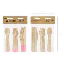 Set di Posate in Legno Rosa "Wooden Cutlery" 18pz Posate di Legno