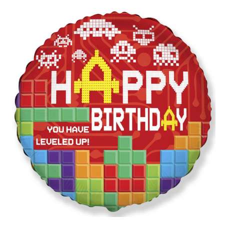 Palloncino in Foil 18" Happy Birthday Mattoncini Palloncini Tema Videogiochi