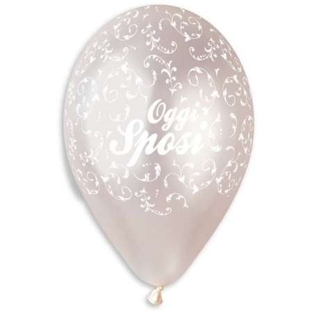 Palloncino in Lattice 13" GMS120 Bianco Metallizzato con Stampa Filigree e Scritta "Oggi Sposi" 50pz Gemar "Wedding/Anniversary"