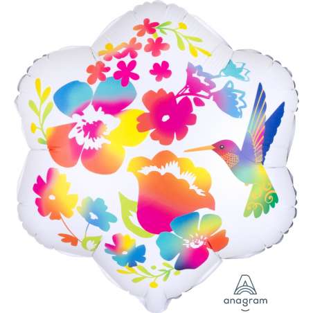 Palloncino in Foil 18" Junior Shape Fiore Bianco e Multicolor con Uccellino Palloncini e Addobbi Festa Mamma