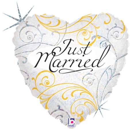 Palloncino in Foil 18" Cuore Filigree "Just Married" Amore, Matrimonio o Anniversario Grabo