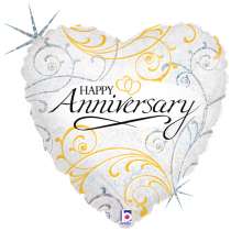 Palloncino in Foil 18" Cuore Filigree "Happy Anniversary" Amore, Matrimonio o Anniversario Grabo