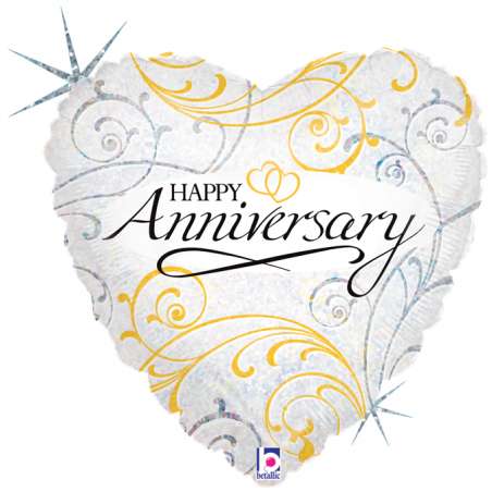 Palloncino in Foil 18" Cuore Filigree "Happy Anniversary" Amore, Matrimonio o Anniversario Grabo