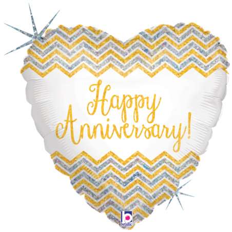 Palloncino in Foil 18" Cuore Chevron "Happy Anniversary" Amore, Matrimonio o Anniversario Grabo
