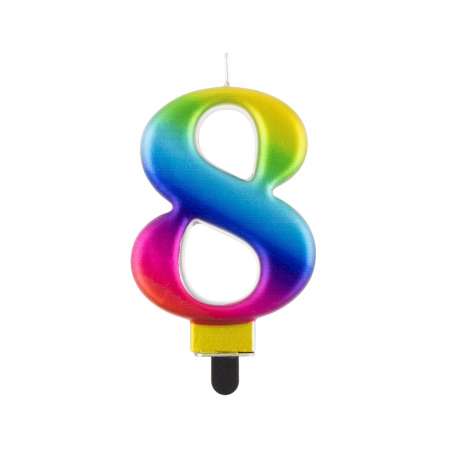 Candelina 8cm Arcobaleno Metallizzato "Rainbow" N.8 Arcobaleno "Galaxy" 8cm