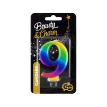 Candelina 8cm Arcobaleno Metallizzato "Rainbow" N.9 Arcobaleno "Galaxy" 8cm