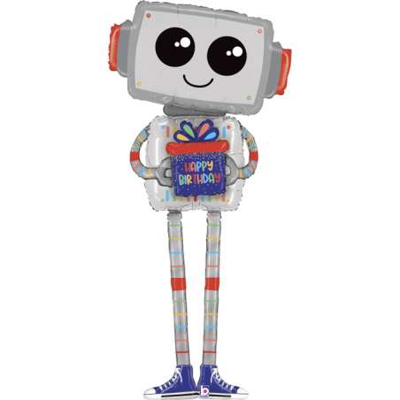 Palloncino in Foil 62" Air Filled Robot con Pacco Regalo "Happy Birthday" Generici Grabo