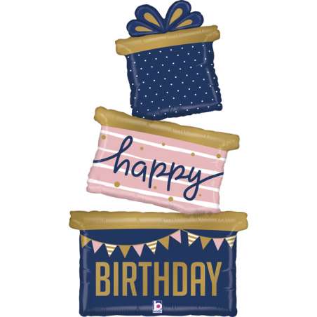 Palloncino in Foil 51" Multi-Balloons Pacco Regalo "Navy Birthday Gift Trio" Happy Birthday Grabo