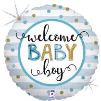 Palloncino in Foil 18" Nascita Celeste "Welcome Baby Boy" Nascita e Battesimo Grabo