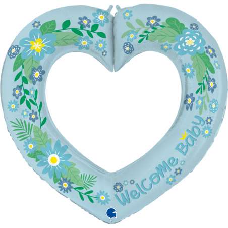 Palloncino in Foil 41" Cuore Linky Celeste "Baby Boy" Nascita e Battesimo Grabo