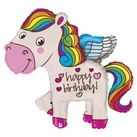 Palloncino in Foil 45" Super Shape Pony "Rainbow Birthday Pony" Animali Grabo