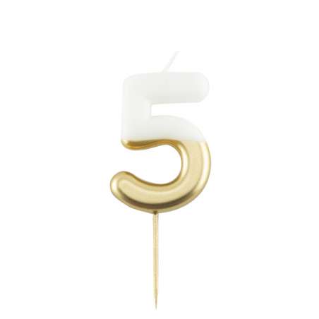 Candelina 10.5cm Bianco e Oro Metallizzato N.5 Bianco e Oro 10.5cm