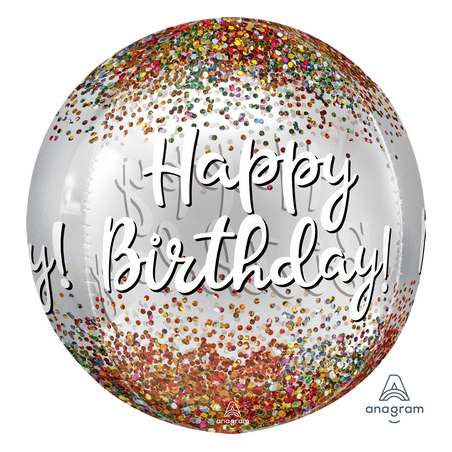 Palloncino in Foil 16" Orbz Happy Birthday Paillettes "Sequins" Generico