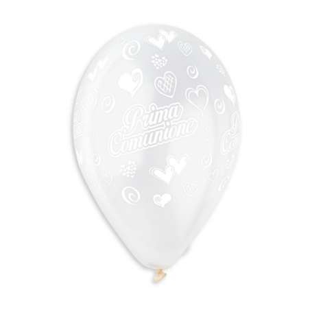 Palloncino in Lattice 12" GS110 Bianco con Stampa Cuori e Scritta "Prima Comunione" 100pz Gemar "Religious Celebrations"